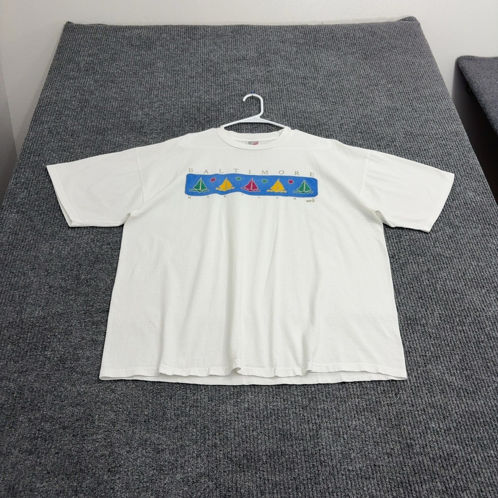 Vintage Baltimore Jerzees T Shirt XL White Cotton Sailboat Graphic Retro Style